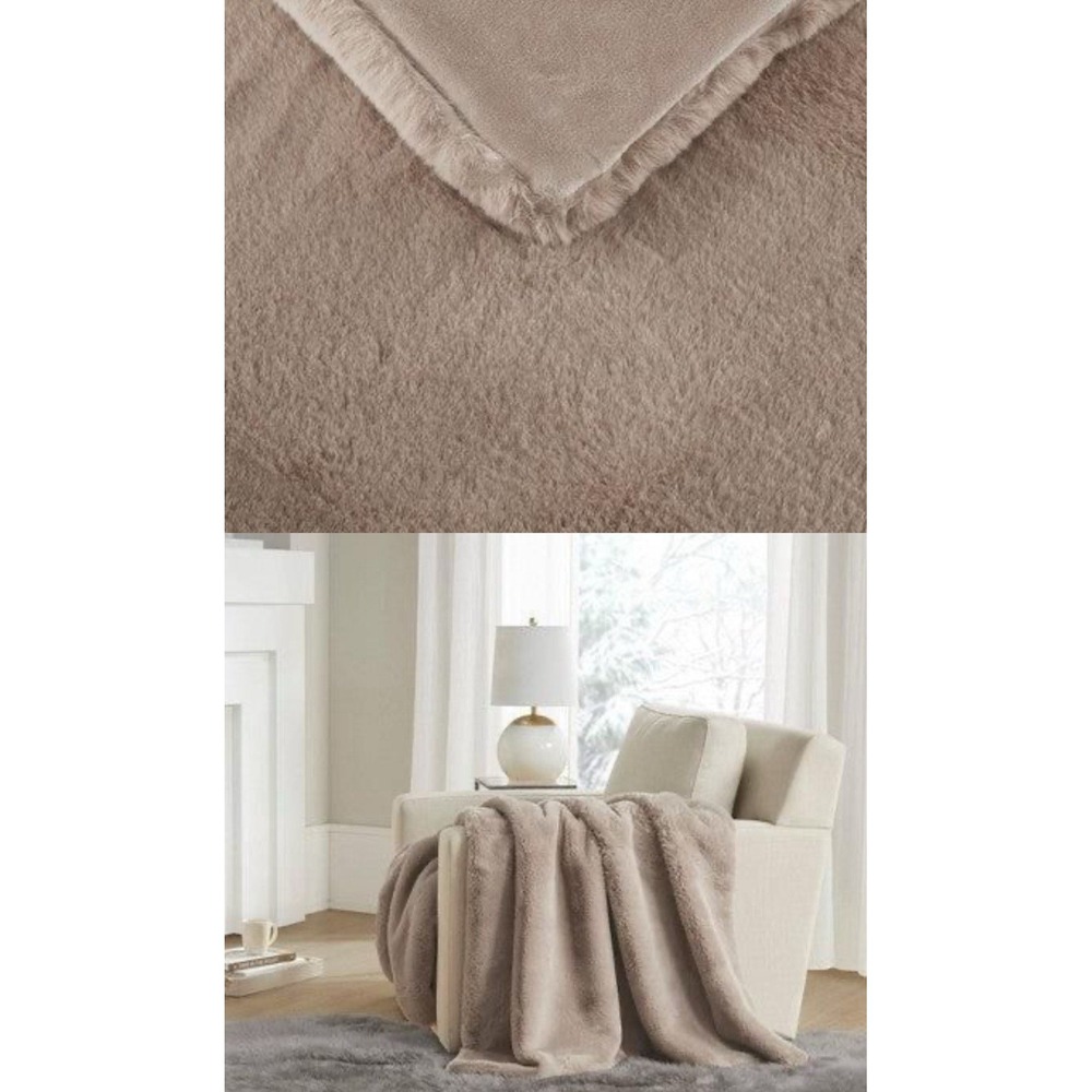 NWT Madison Parker Faux Fur Throw Blanket Premium (Reversible)-‎ Tan/Beige 50x60